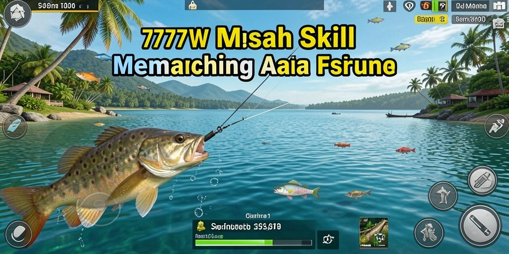 Gameplay seru dalam 7777W saat menangkap ikan di lokasi memancing yang indah.