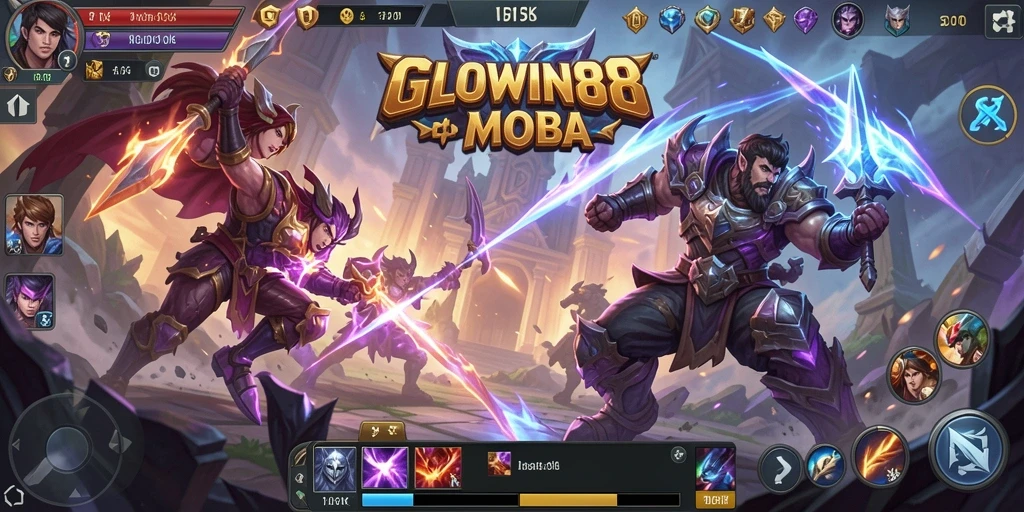 Tampilan gameplay intens GLOWIN88 yang menampilkan aksi strategis dalam pertempuran.