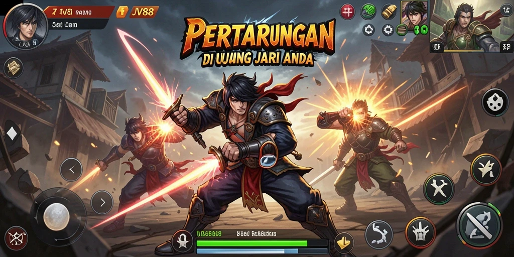 Tampilan gameplay JV88 yang menegangkan di arena pertarungan.