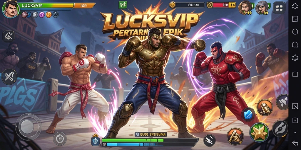 Tampilan gameplay LUCKSVIP dengan karakter Fighting yang menegangkan.