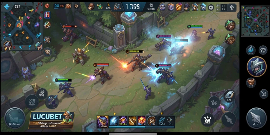 Tampilan seru gameplay LUCUBET dalam pertempuran MOBA.