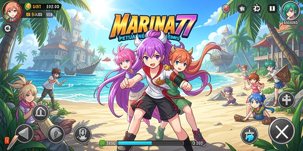 Screenshot gameplay <strong>MARINA77</strong> dengan aksi karakter Anime yang seru.