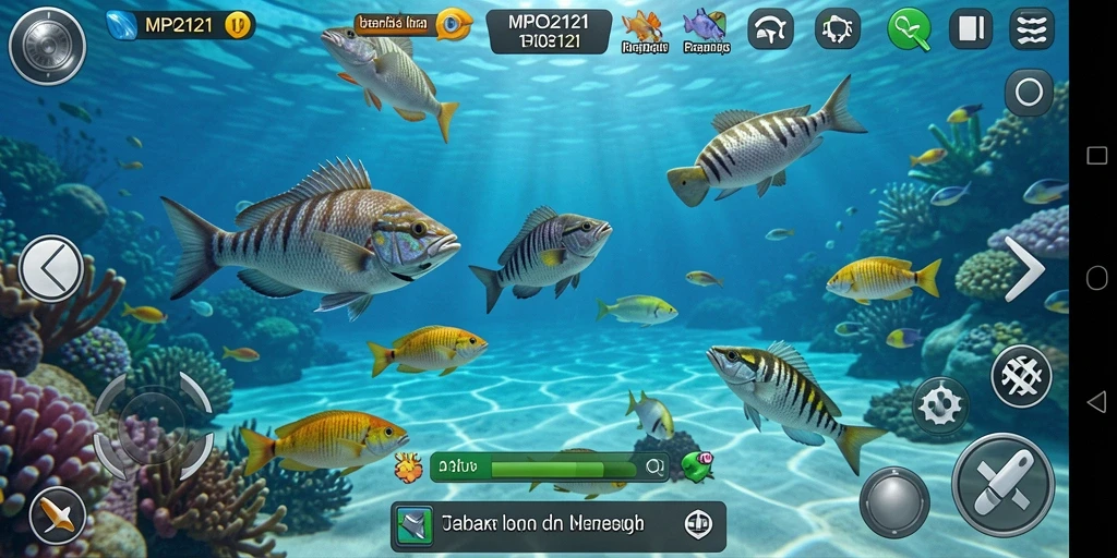 Tampilan screenshot gameplay MPO2121 menampilkan aksi seru menangkap ikan.