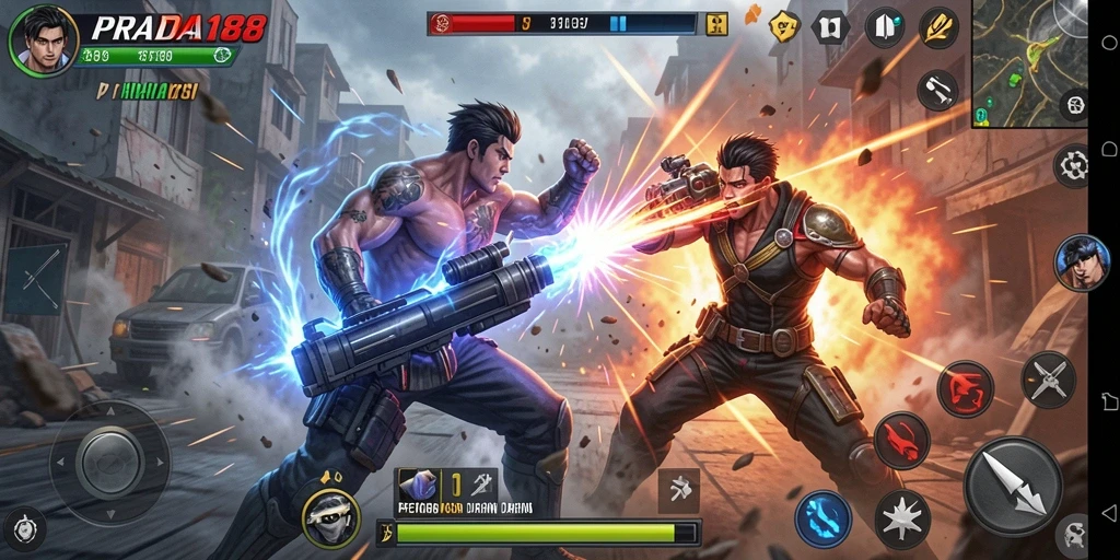 Tampilan gameplay seru dengan karakter Fighting yang beragam.