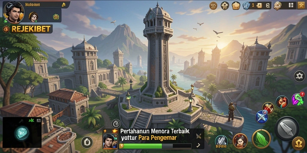 Tampilan menarik dari gameplay REJEKIBET yang penuh strategi Tower Defense.
