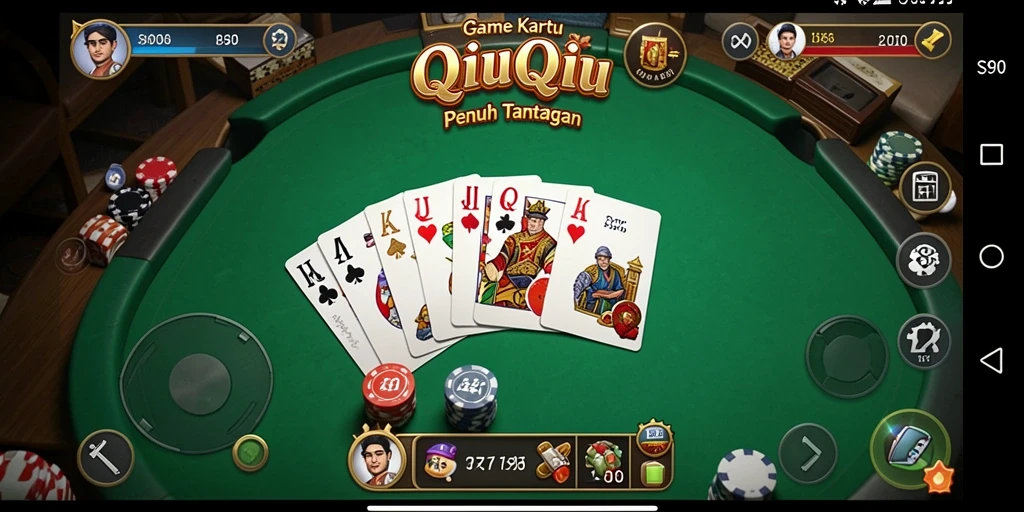 Screenshot gameplay S80 menampilkan kartu dan aksi permainan QiuQiu.