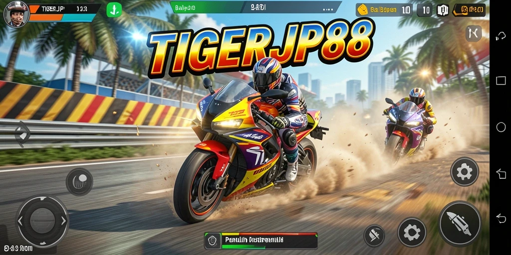 Gameplay seru TIGERJP88 dengan balapan motor mendebarkan.