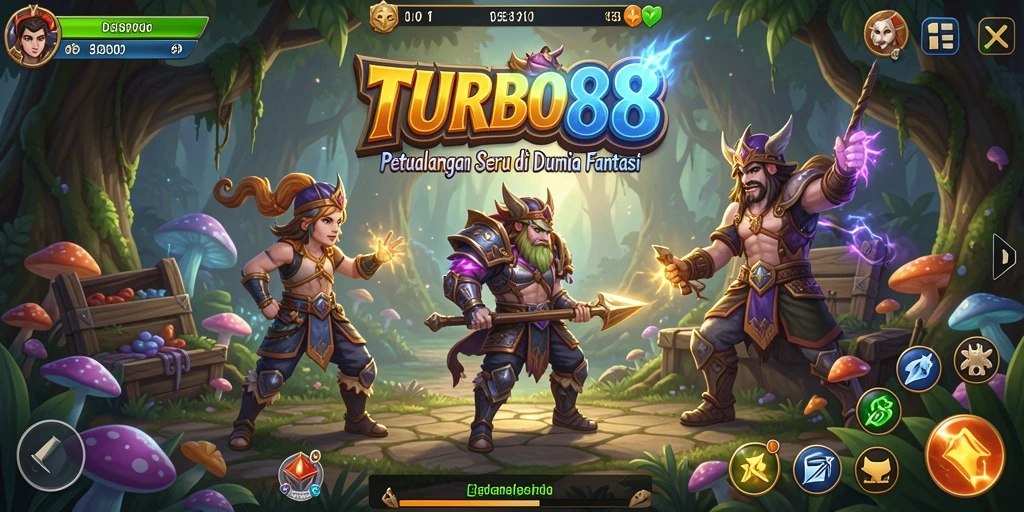 Tampilan gameplay TURBO88 yang penuh aksi petualangan.