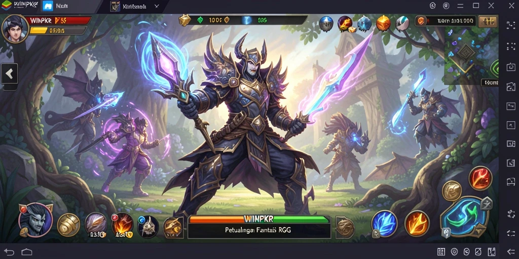 Tampilan gameplay yang mengesankan dalam WINPKR dengan karakter dan monster RPG.