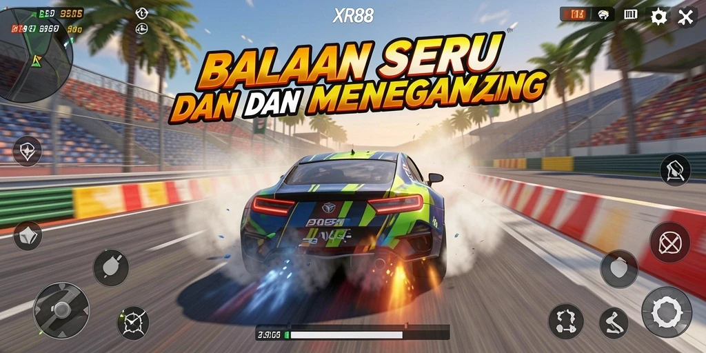 Gameplay XR88 menampilkan aksi balapan yang mendebarkan.
